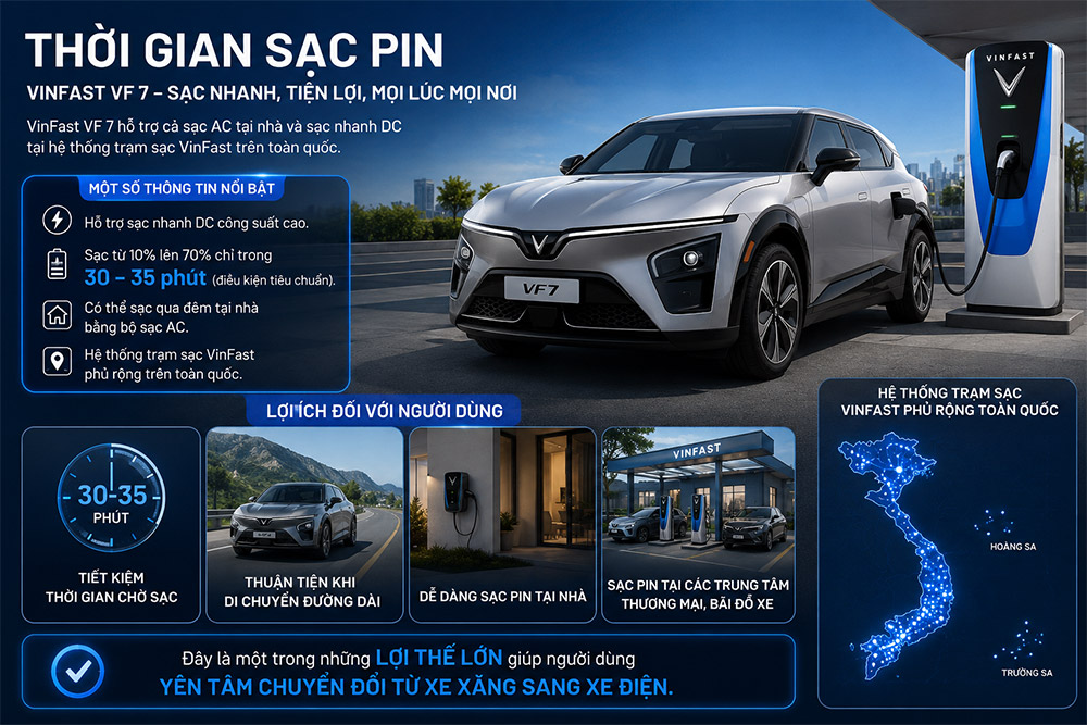 Thời gian sạc pin trên Vinfast VF 7